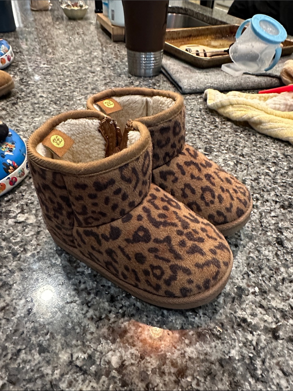 Leopard Print Cozy Kids Boots - Brown